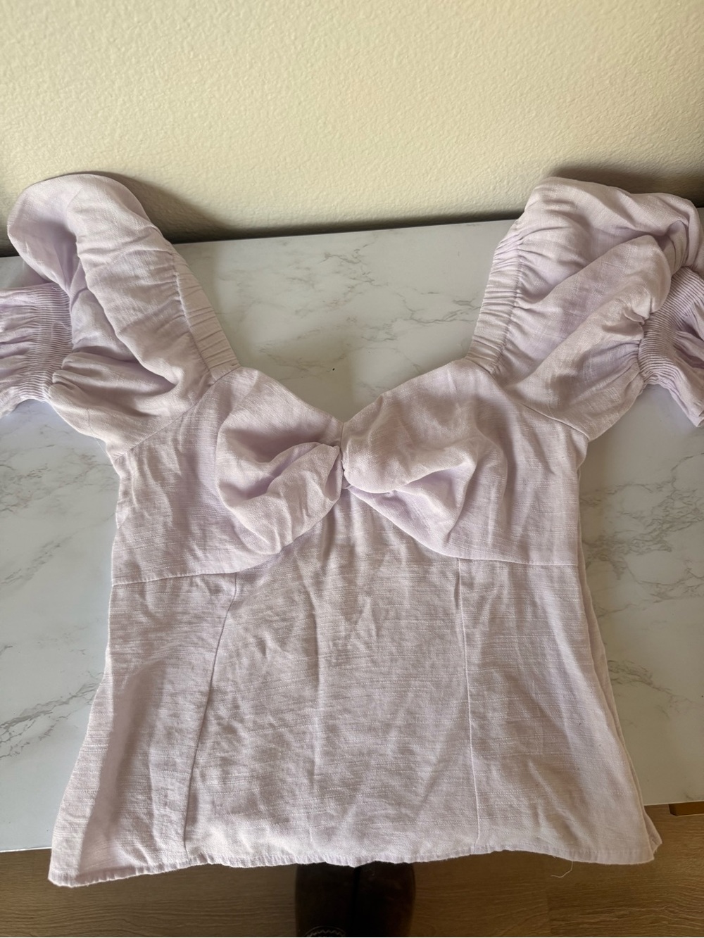 Nine West Lavender Puff Sleeve Sweetheart Crop Top